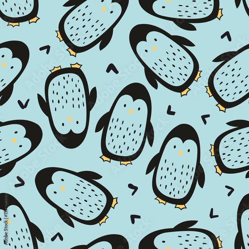 Penguins. Cute seamless pattern with penguins. Vector decorative background for design