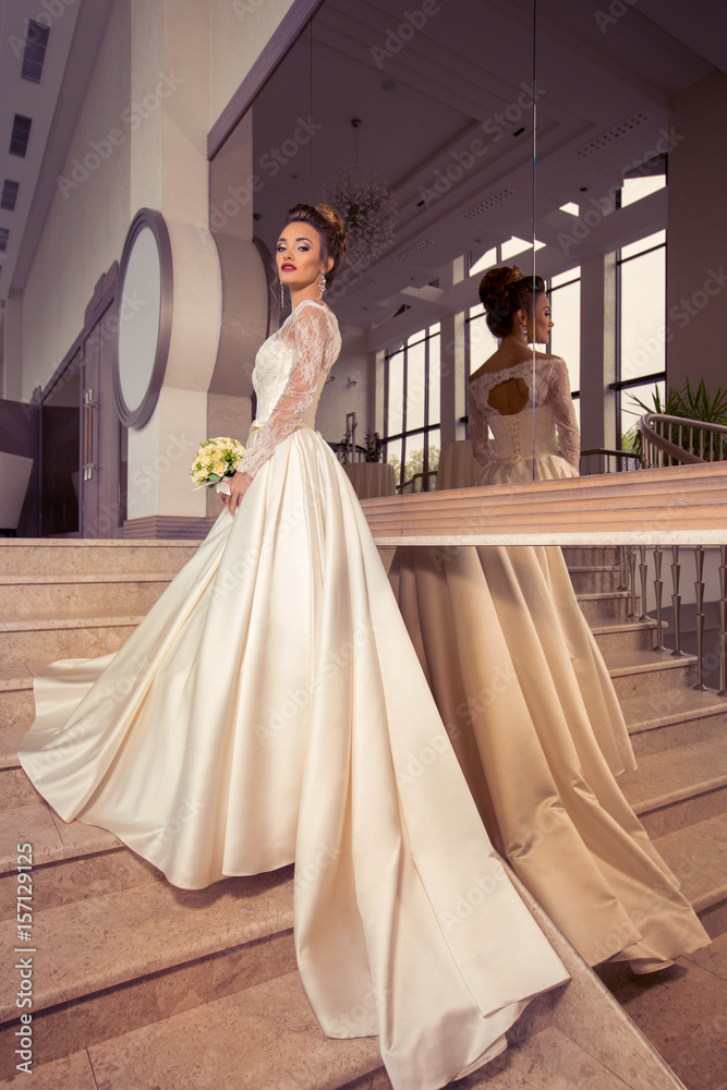 young bride in glamour wedding dress