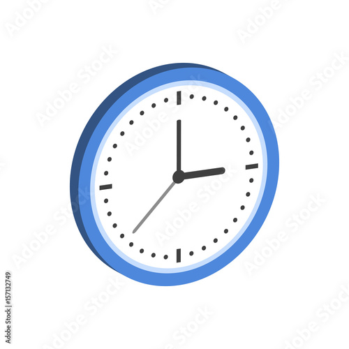 Clock symbol. Flat Isometric Icon or Logo. 3D Style Pictogram for Web Design, UI, Mobile App, Infographic.