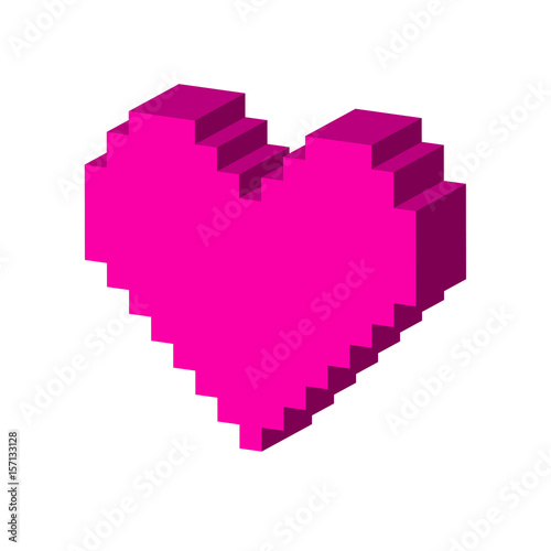 Pixel heart symbol. Flat Isometric Icon or Logo. 3D Style Pictogram for Web Design, UI, Mobile App, Infographic.