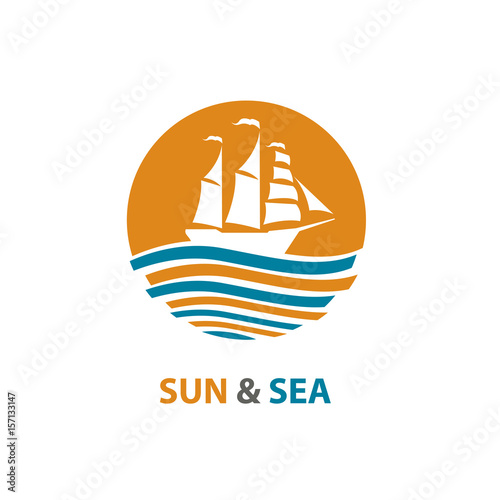 abstract design of ocean logo with waves and sailboat