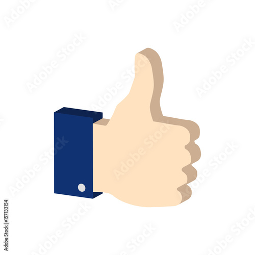 Thumb up symbol. Flat Isometric Icon or Logo. 3D Style Pictogram for Web Design, UI, Mobile App, Infographic.