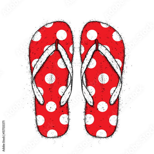 Bright colored flip flops. Vector illustration for a postcard or a poster. Beach shoes. Summer, vacation and vacation by the sea or the ocean.