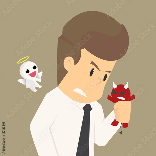 businessman squeeze devil with angry