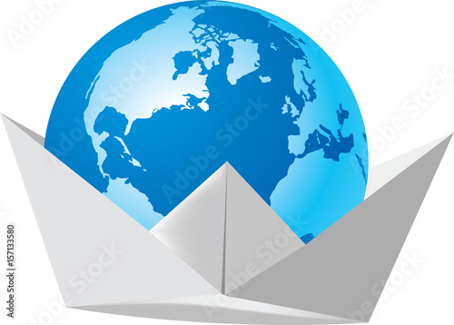 pianeta terra su imbarcazione di carta