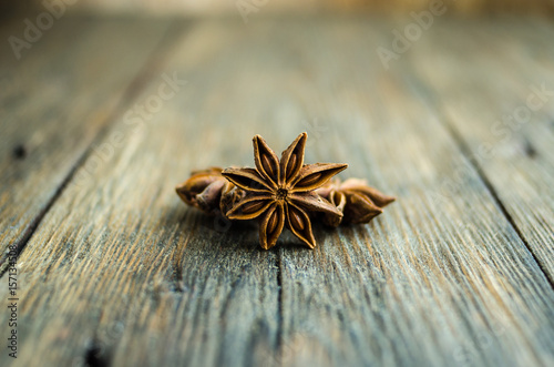 Close-up of Star Anise on Vintage Table.