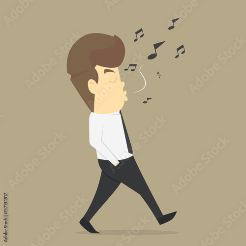 Businessman relax by listening to whistling music