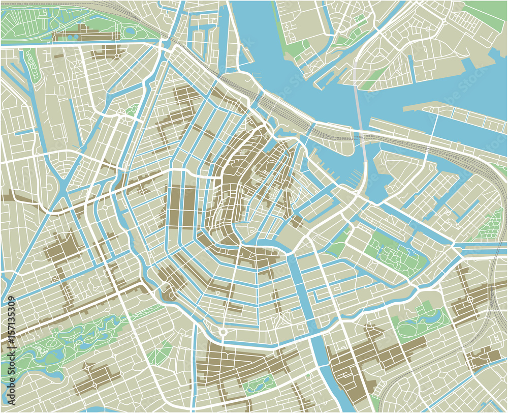 Fototapeta premium Vector city map of Amsterdam with well organized separated layers.