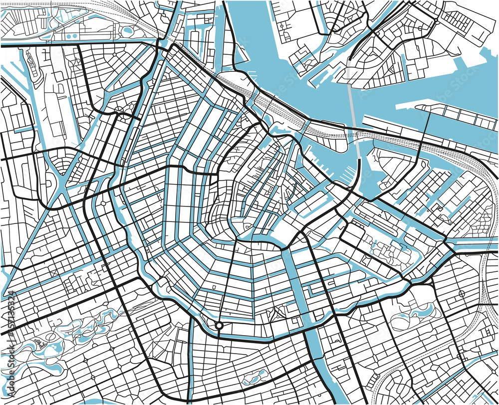 Fototapeta premium Black and white vector city map of Amsterdam with well organized separated layers.