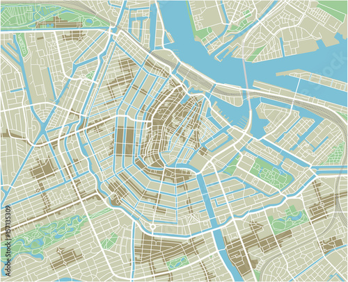 Vector city map of Amsterdam with well organized separated layers.
