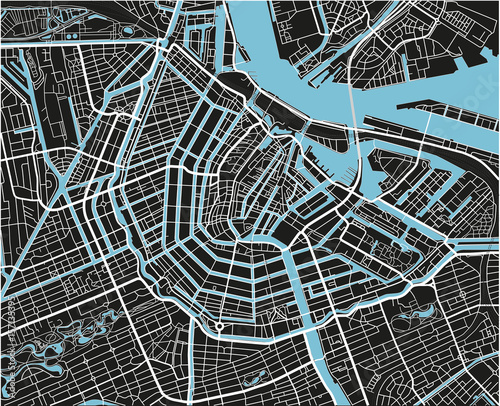 Black and white vector city map of Amsterdam with well organized separated layers.