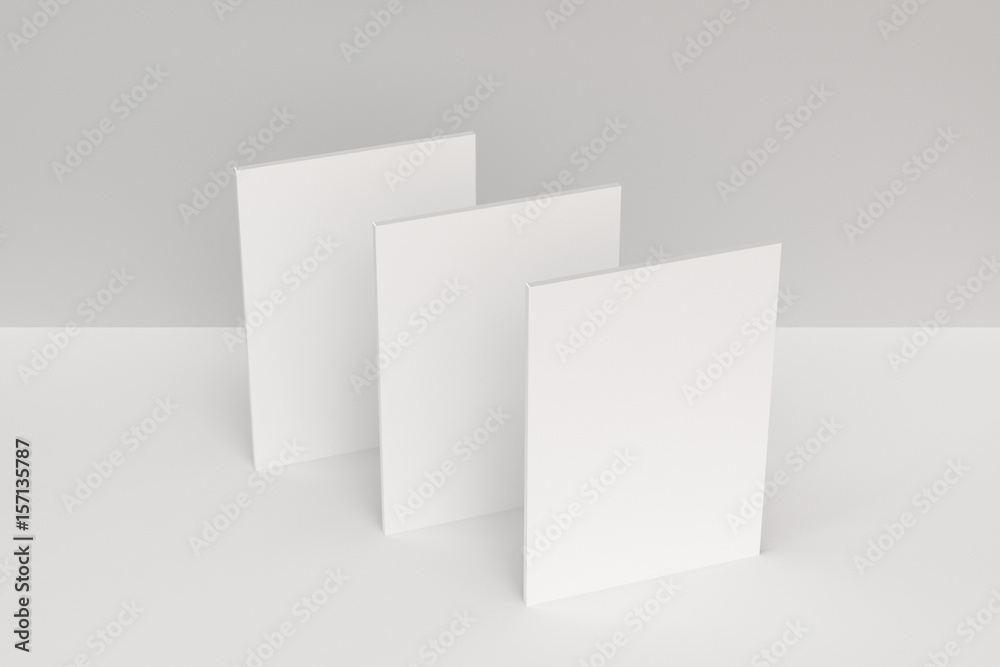 Three blank white closed brochure mock-up on white background Three blank white closed brochure mock-up on white background