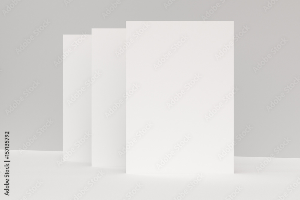 Three blank white closed brochure mock-up on white background Three blank white closed brochure mock-up on white background