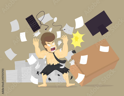 Angry office worker character crash workplace