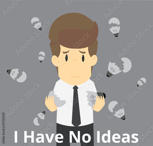 Upset cartoon businessman broken light bulb, as a crash of idea and creativity. idea or broken idea concept usage