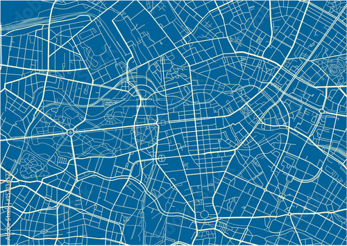 Blue and White vector city map of Berlin with well organized separated layers.