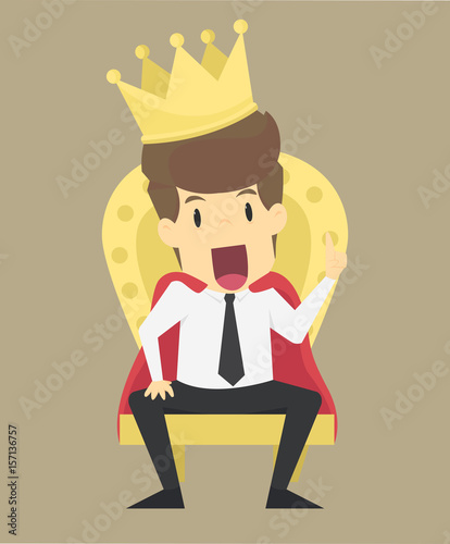 A successful businessman is sitting on the throne like a king