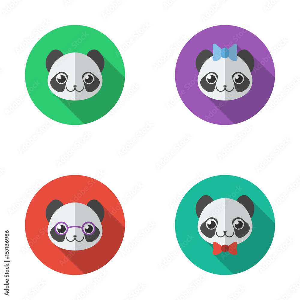 A set of four icons with muzzle pandas. Boys and girl character