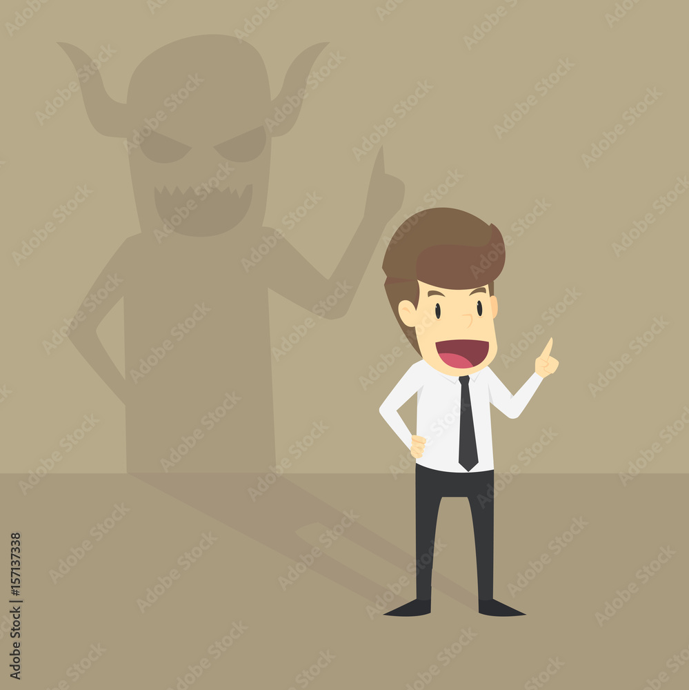 Businessman With Demon Shadow Wall Behind Businessman With Demon Shadow Wall Behind
