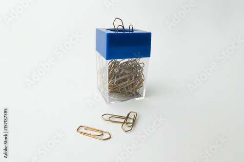 Box with office clips / Box with office clips isolated on white