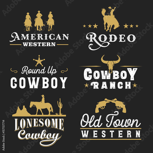 Collection of retro cowboy labels and badges, Vector