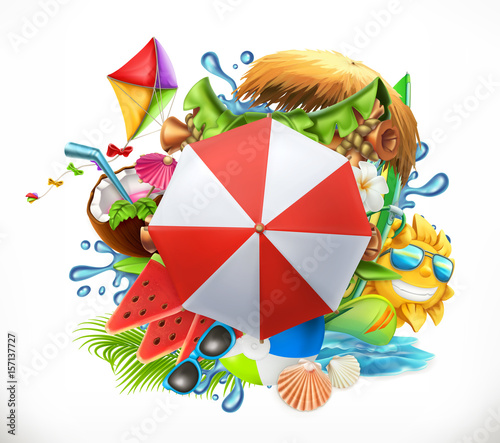 Summer holiday set, 3d vector icon