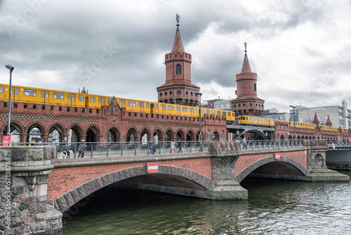 Yellow train on Oberbaum bridge, Berlin