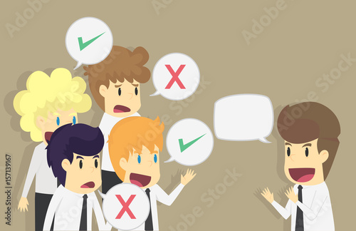 Businessman speaker business concept like dislike hands. Good or bad speech. The response from the audience