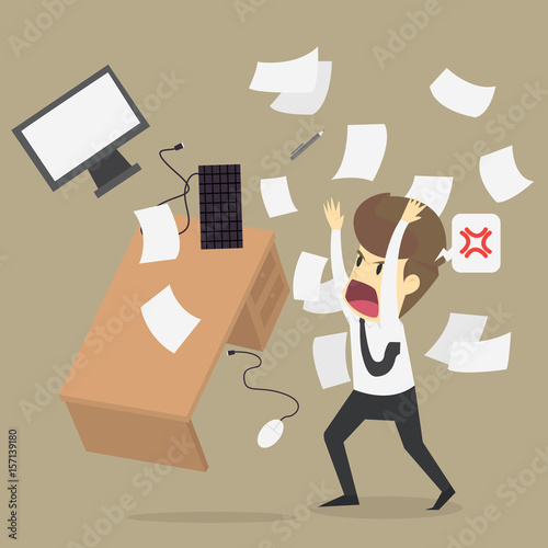 Angry office worker character crash workplace