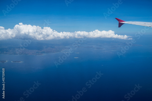 View from a jet plane window over Lombok island, Indonesia