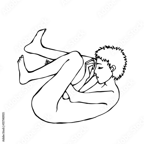 Adult Person Sleeping in the Fetal Position. Vector Illustration Isolated On a White Background Doodle Cartoon Vintage Hand Drawn Sketch.