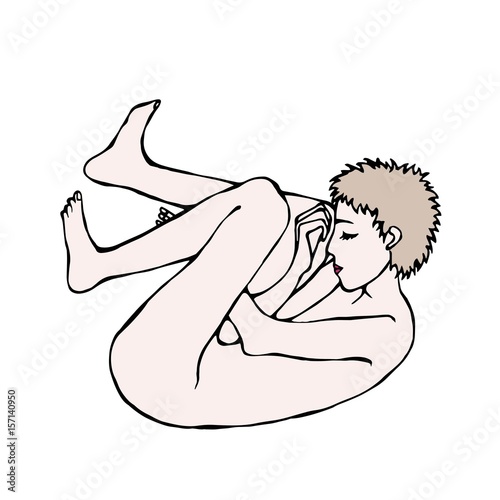 Adult Person Sleeping in the Fetal Position. Vector Illustration Isolated On a White Background Doodle Cartoon Vintage Hand Drawn Sketch.