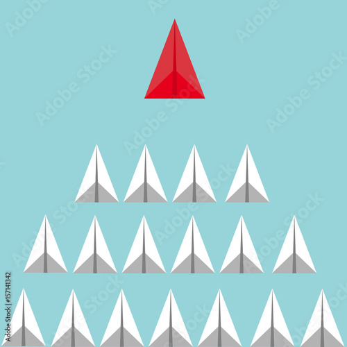 Business Leadership Concept With Red Paper Plane Leading White Airplanes 