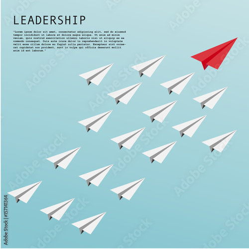 Business Leadership Concept With Red Paper Plane Leading White Airplanes