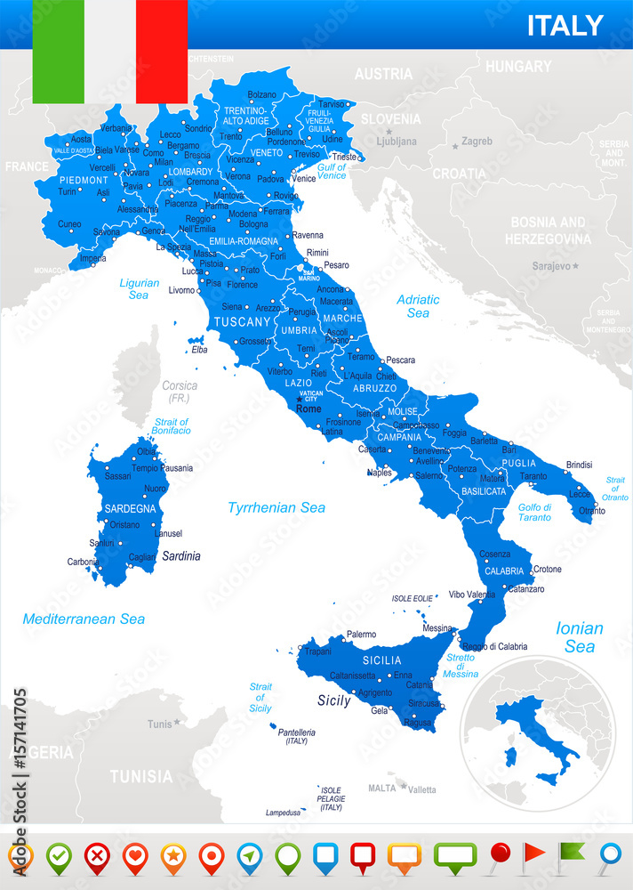 Italy - map and flag – illustration