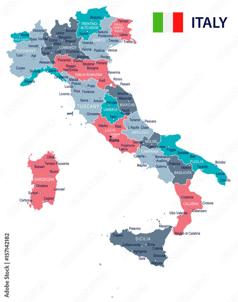Obraz premium Italy - map and flag – illustration