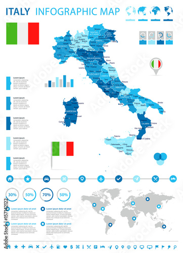Italy - map and flag - infographic illustration
