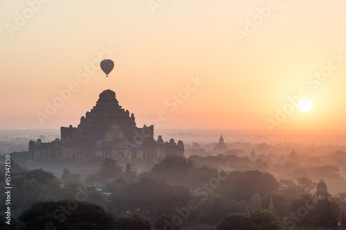 Hot air balloons with sun rise in Bagan Mandalay region, Myanmar (Burmar)