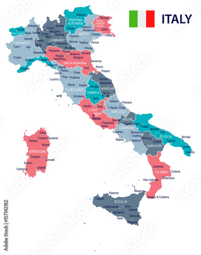 Italy - map and flag – illustration