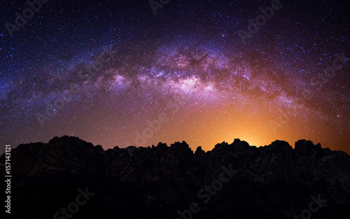 Milky Way Galaxy over Mountain at Night, Deogyusan mountain in South Korea.