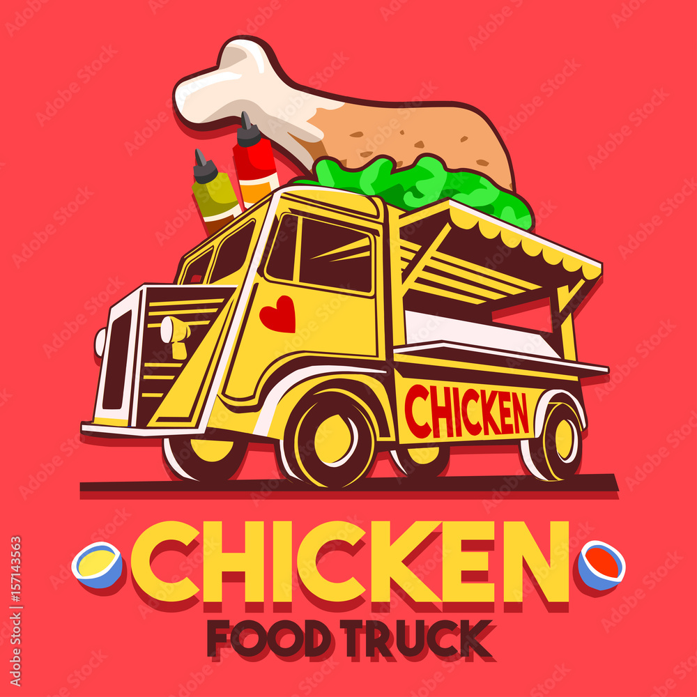 Food truck logotype for crispy fried chicken wings fast delivery service or  summer food festival. Truck van with fried chicken wings advertise ads  vector logo Stock Vector | Adobe Stock