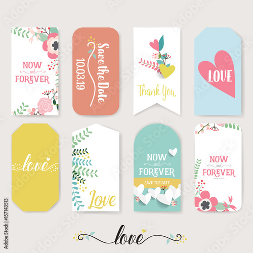 Wedding invitation card design with cute flower templates. Vector illustration
