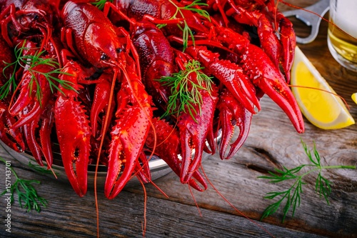 Boiled crayfish with dill photo