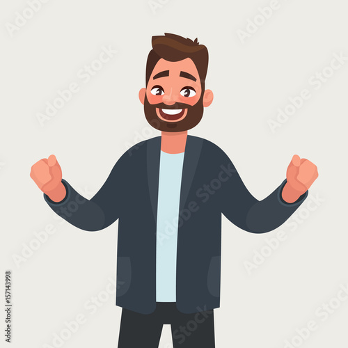 Joyful man on isolated background. Vector illustration in cartoon style