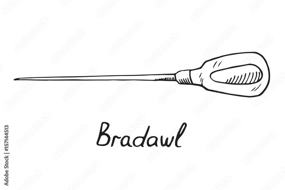 Bradawl, hand drawn doodle sketch in pop art style, vector illustration Bradawl, hand drawn doodle sketch in pop art style, vector illustration