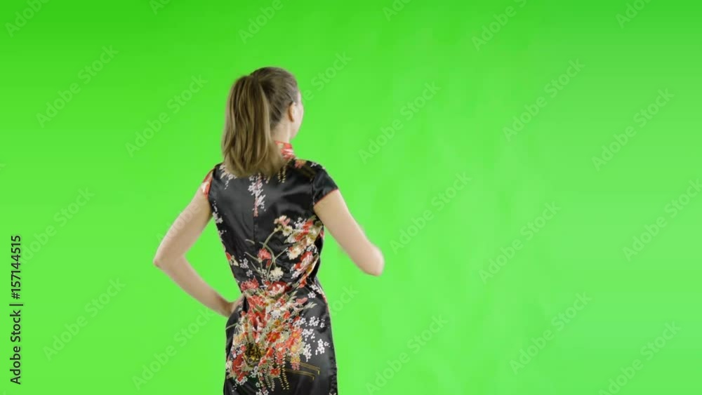 caucasian woman greenscreen cut out chineese asian dress caucasian woman greenscreen cut out chineese asian dress