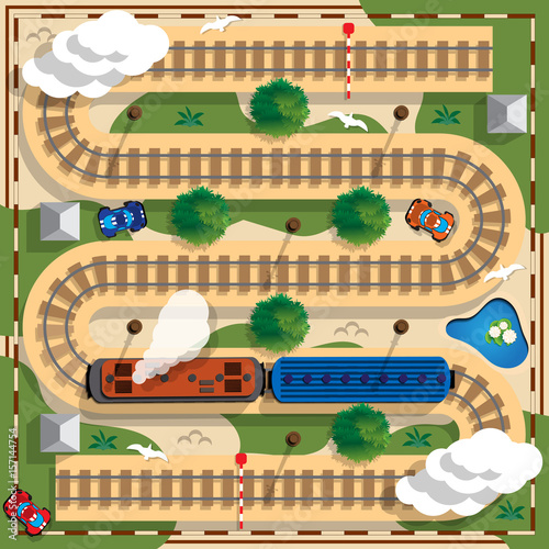 Travel by rail. View from above. Vector illustration.