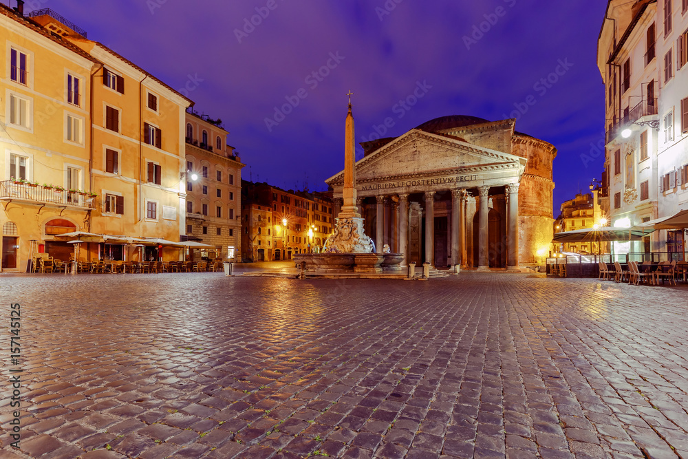 Rome. Pantheon in the night illumination.
