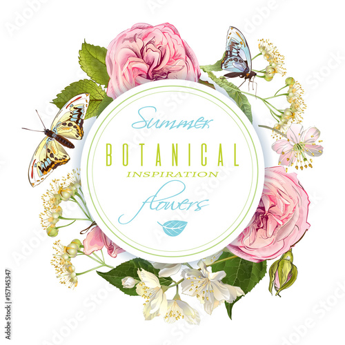 Flower butterfly round banner