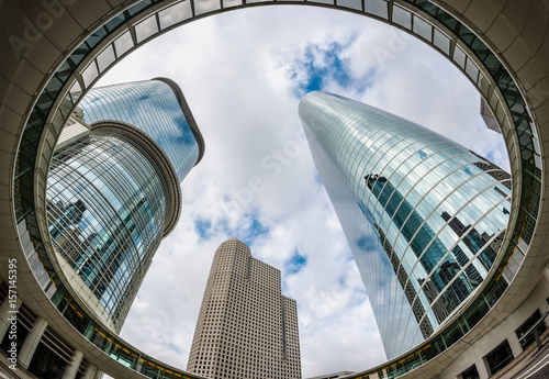 Fisheye view on Business District in Downtown Houston, Texas, USA